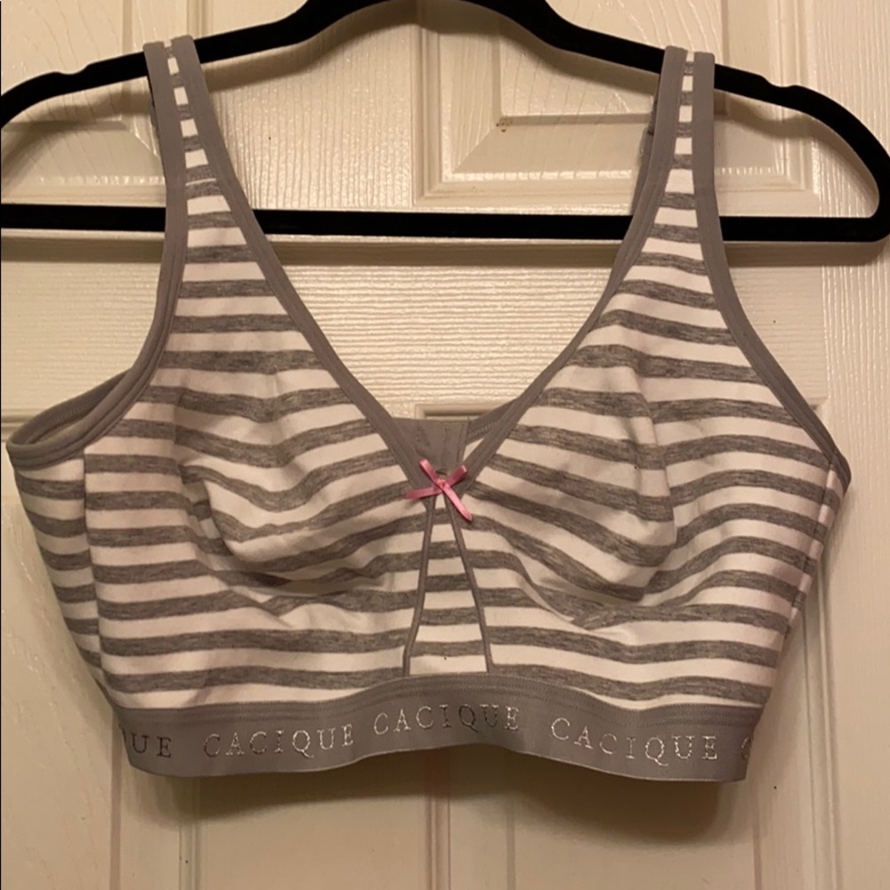 Gray and white bra